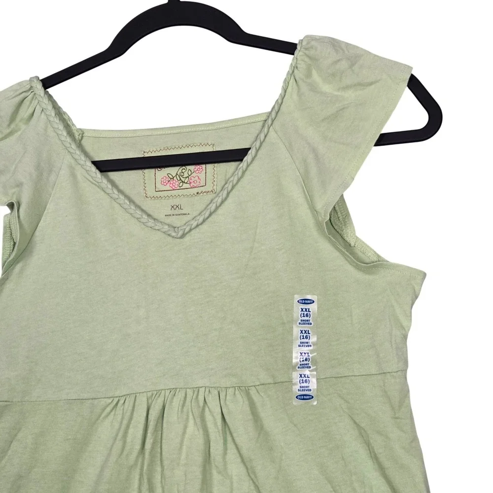 NEW‎ 2006 Old Navy Girl XXL 16 Flutter Sleeve Top Light Green T Shirt Y2K 2000s
